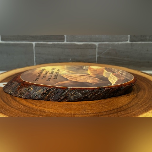 Vintage 80’s Wood Slice Religious Praying Hands Wall Hanging Prayer 8.5” x 5.25” - Picture 6 of 8